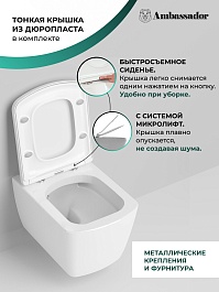 Ambassador Унитаз Kingston подвесной безободковый белый с сиденьем микролифт – фотография-7